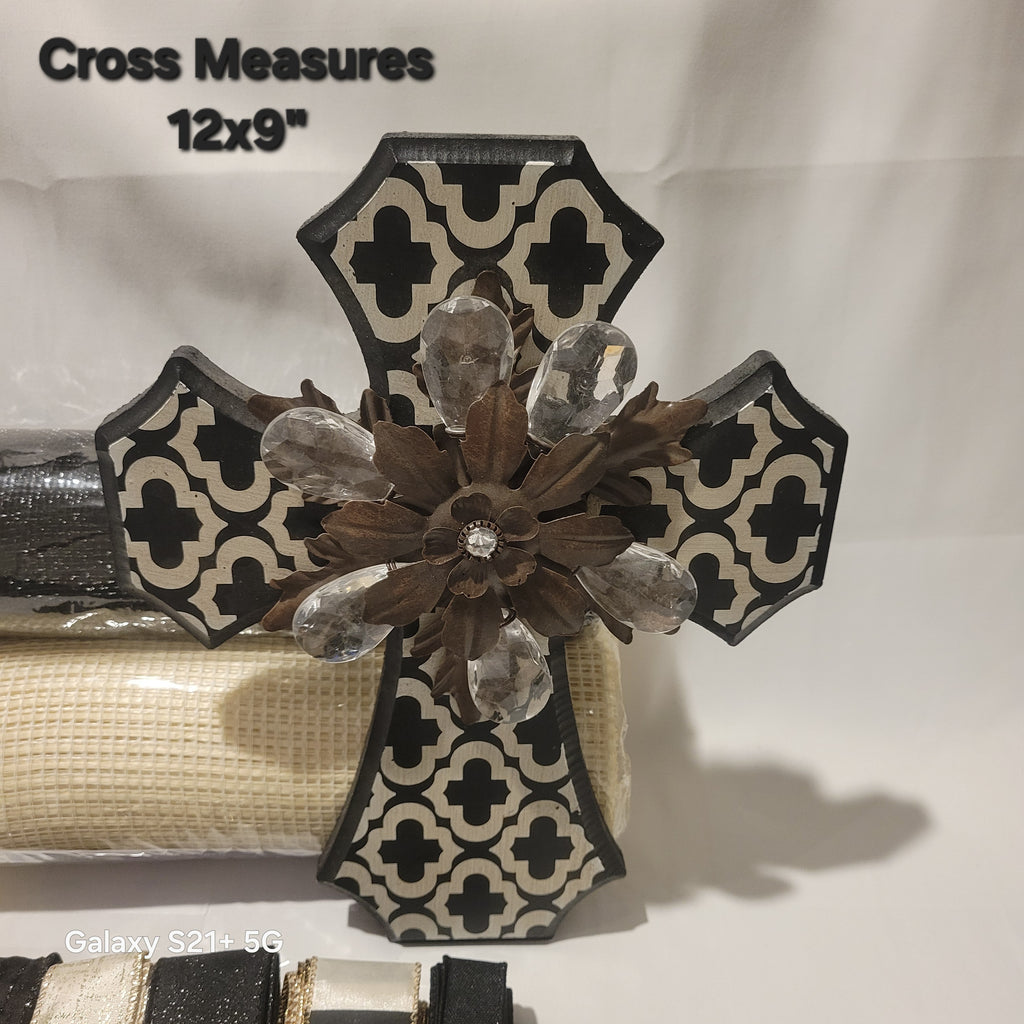 Black and White Arabesque Pattern Decorative Cross Kit – Standard Plus DIY Kit with a 9x12 Decorative Cross