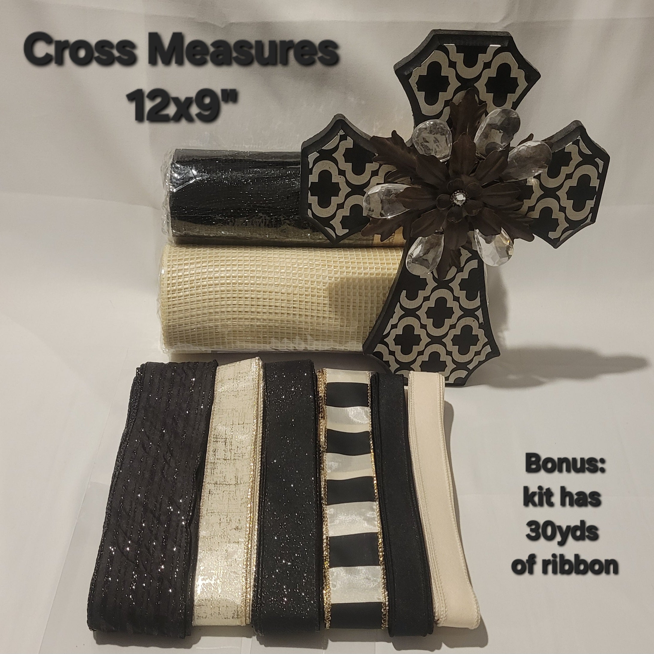 Black and White Arabesque Pattern Decorative Cross Kit – Standard Plus DIY Kit with a 9x12 Decorative Cross