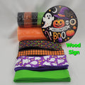 "Boo" Mixed Character Halloween Themed  Home Decor Kit– Standard DIY Wreath Kit with 8" Sign