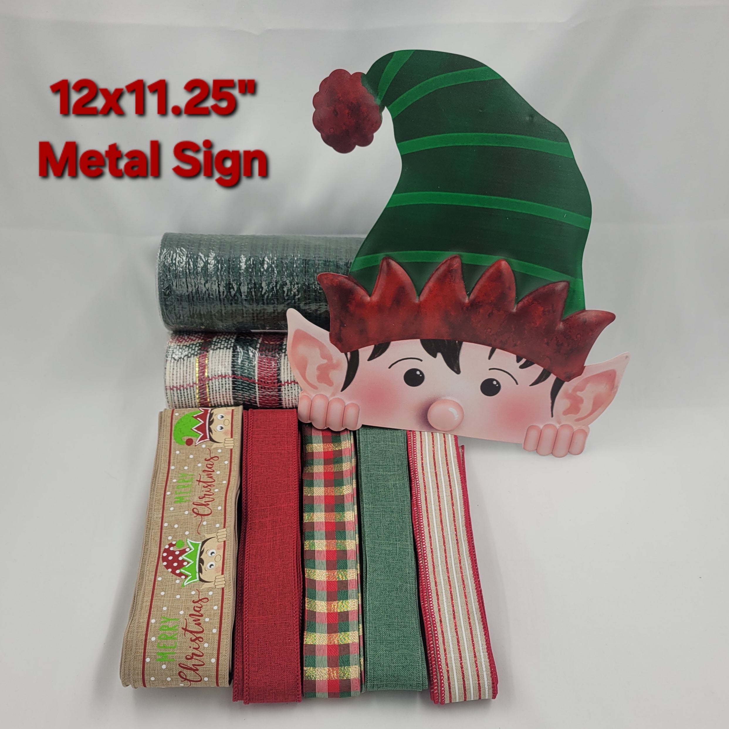 Cute Peeking Elf Holiday Home Decor Kit – Standard Plus DIY Kit with Elf-Shaped Metal Sign