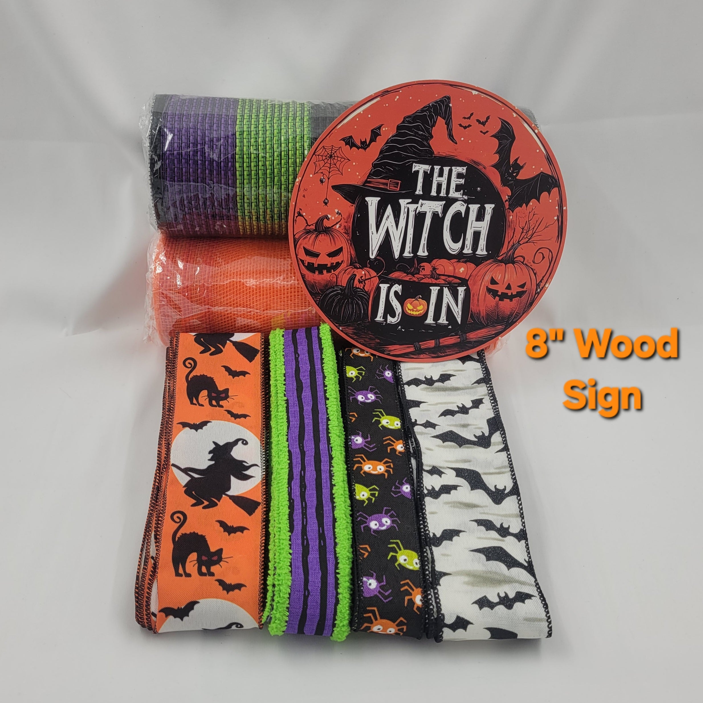 "The Witch Is In" Halloween Themed  Home Decor Kit– Standard DIY Wreath Kit with 8" Sign