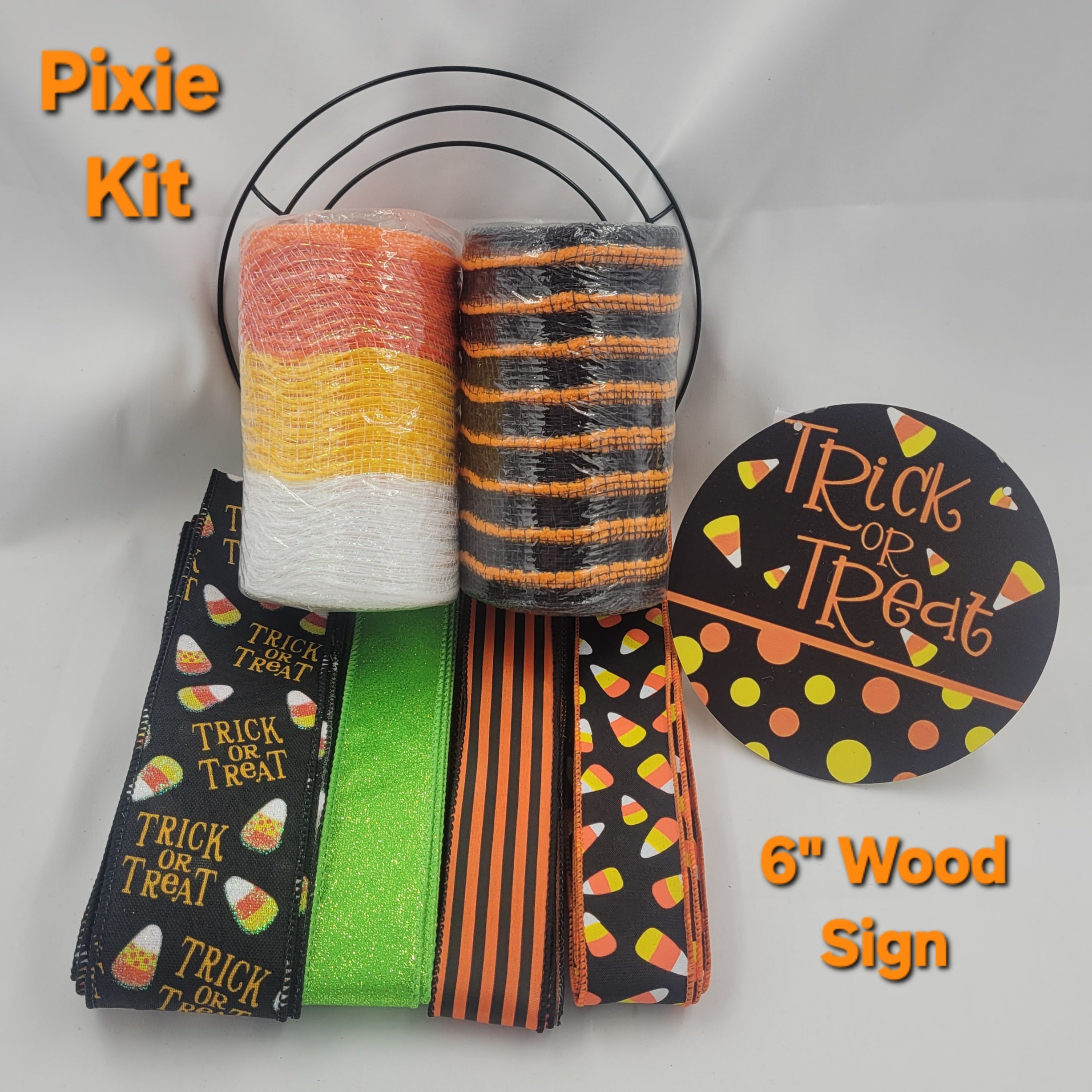 "Trick or Treat"  Candy Corn Halloween Pixie Home Decor Kit – Pixie DIY Kit with 6" Wood Sign