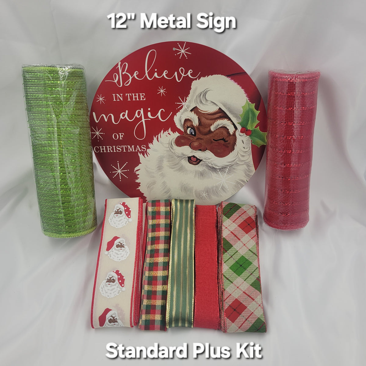 "Believe in the Magic of Christmas" Brown Santa Home Decor Kit – Standard Plus DIY Kit with -Shaped Metal Sign