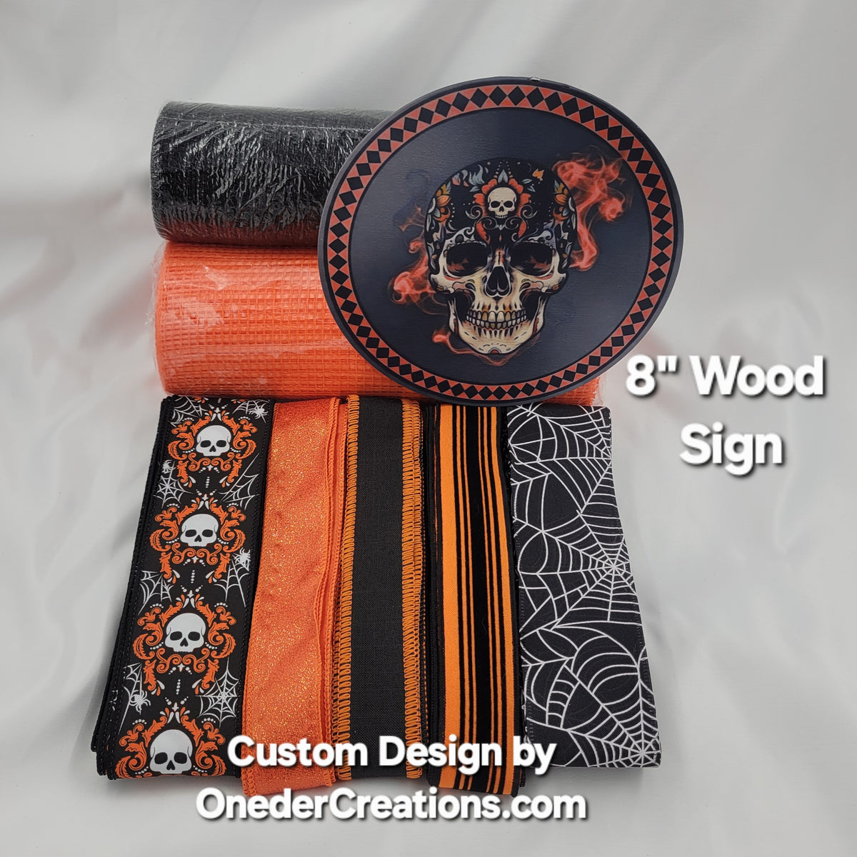 Black and Orange Damask Skull Custom Design Home Decor Kit –  Standard Custom DIY Kit with -Round Wooden Sign