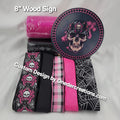 Black and Pink Damask Skull Custom Design Home Decor Kit –  Standard Custom DIY Kit with -Round Wooden Sign