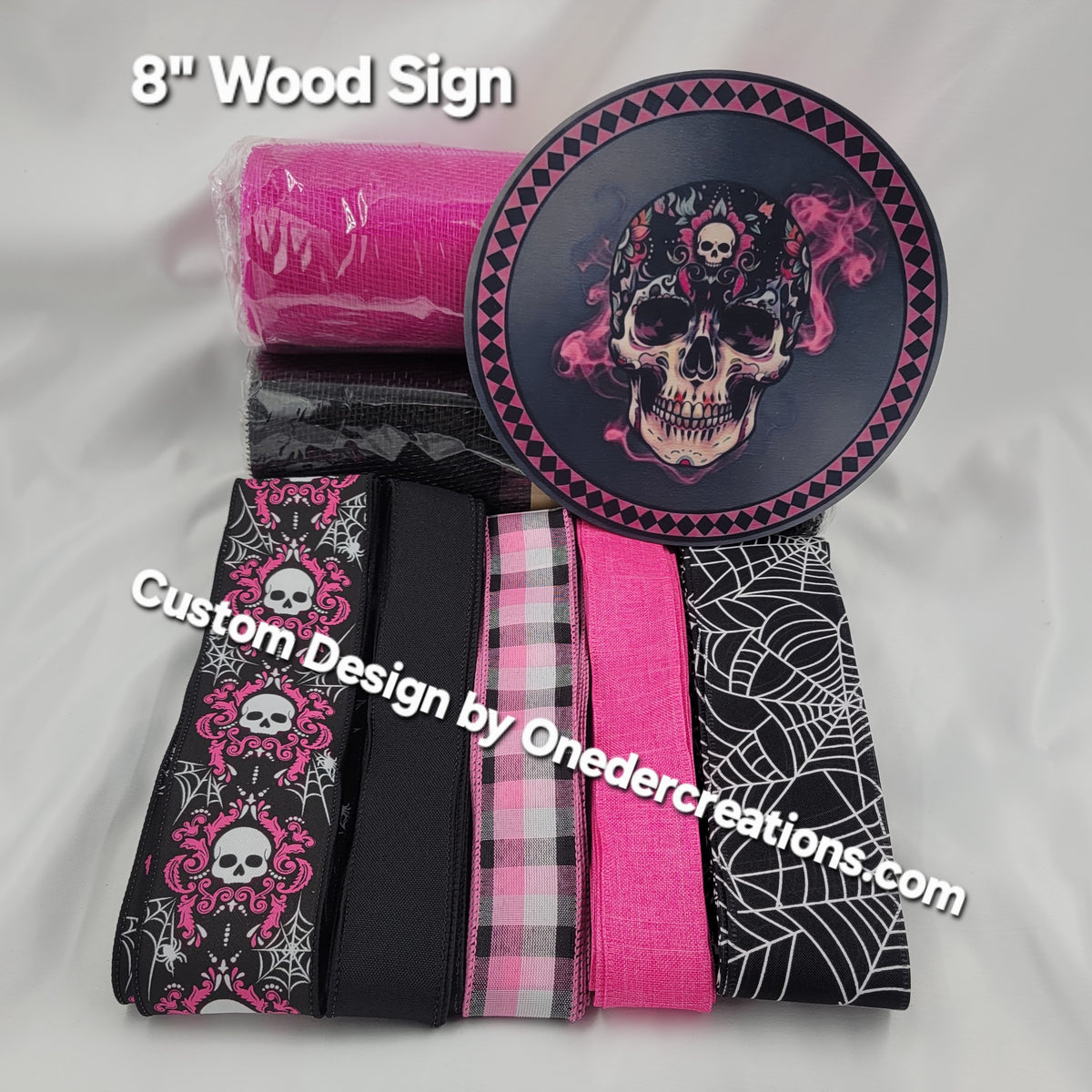 Black and Pink Damask Skull Custom Design Home Decor Kit –  Standard Custom DIY Kit with -Round Wooden Sign