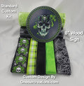 Black and Green Damask Skull Custom Design Home Decor Kit –  Standard Custom DIY Kit with -Round Wooden Sign