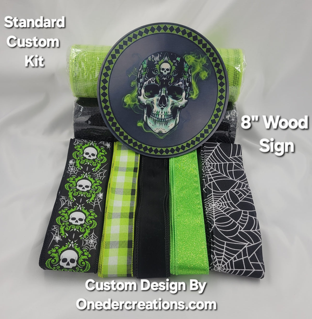 Black and Green Damask Skull Custom Design Home Decor Kit –  Standard Custom DIY Kit with -Round Wooden Sign