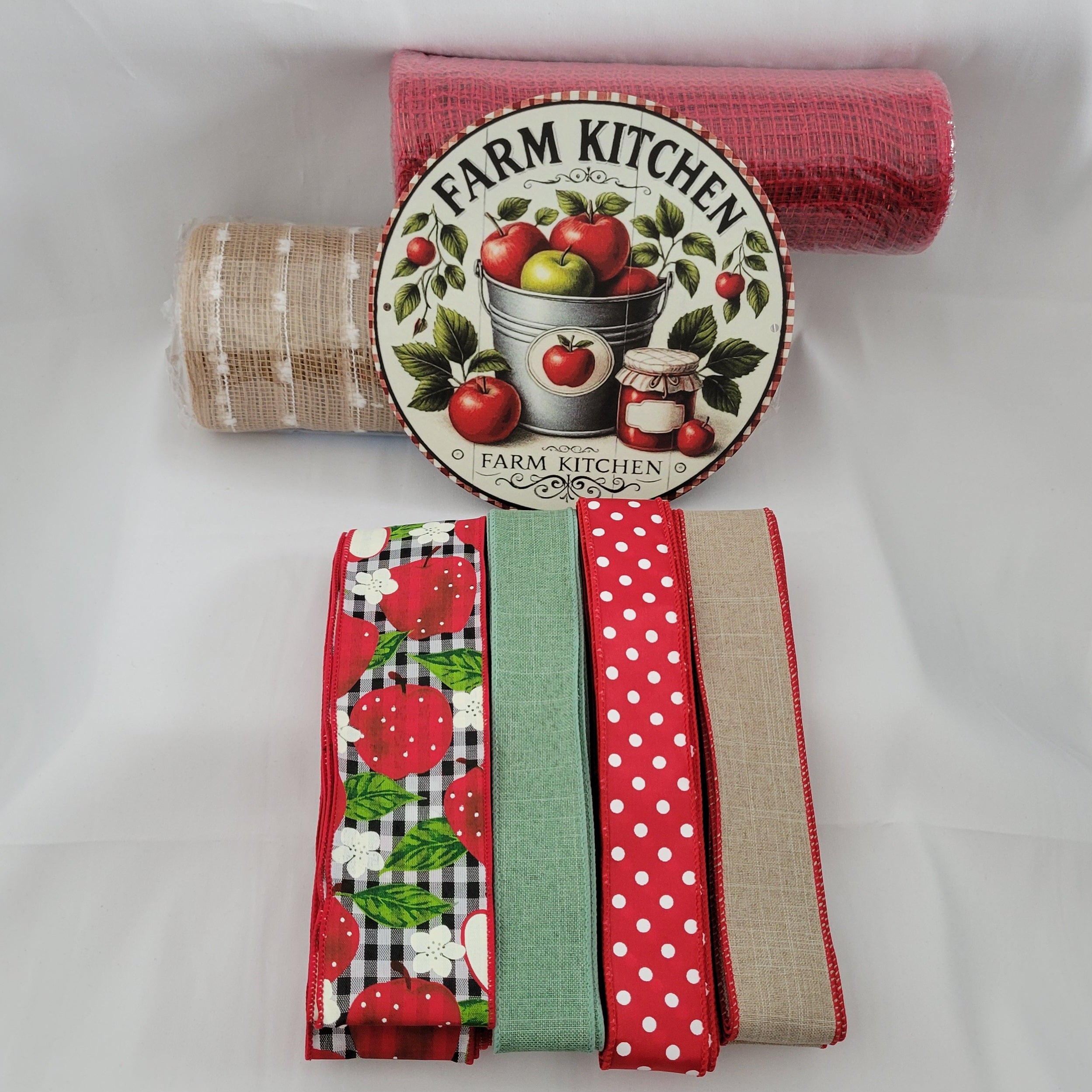 Fresh Picked Apples Farm Kitchen Wreath Kit – Standard DIY Kit with 8" Metal Sign