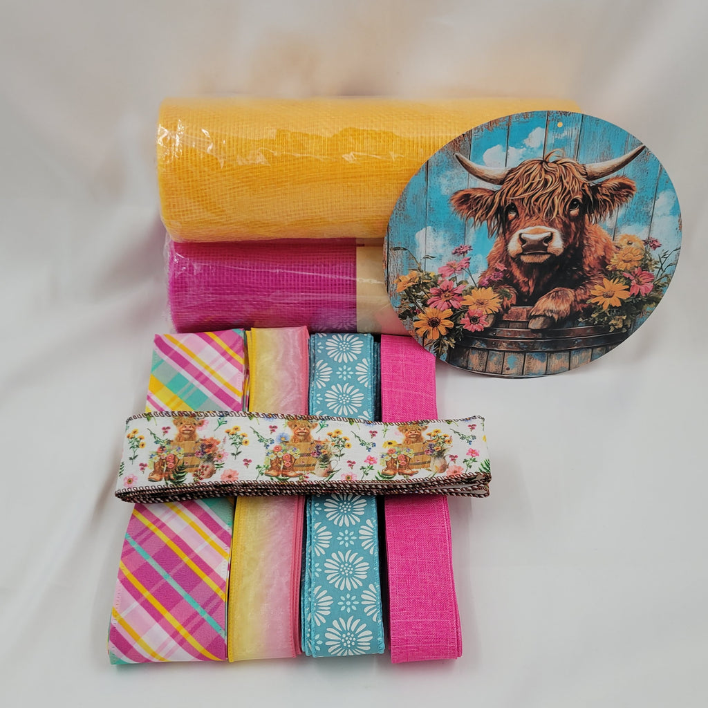 Highland Cow with Wildflowers Home Decor Kit – Standard DIY Kit with 8" Metal Sign