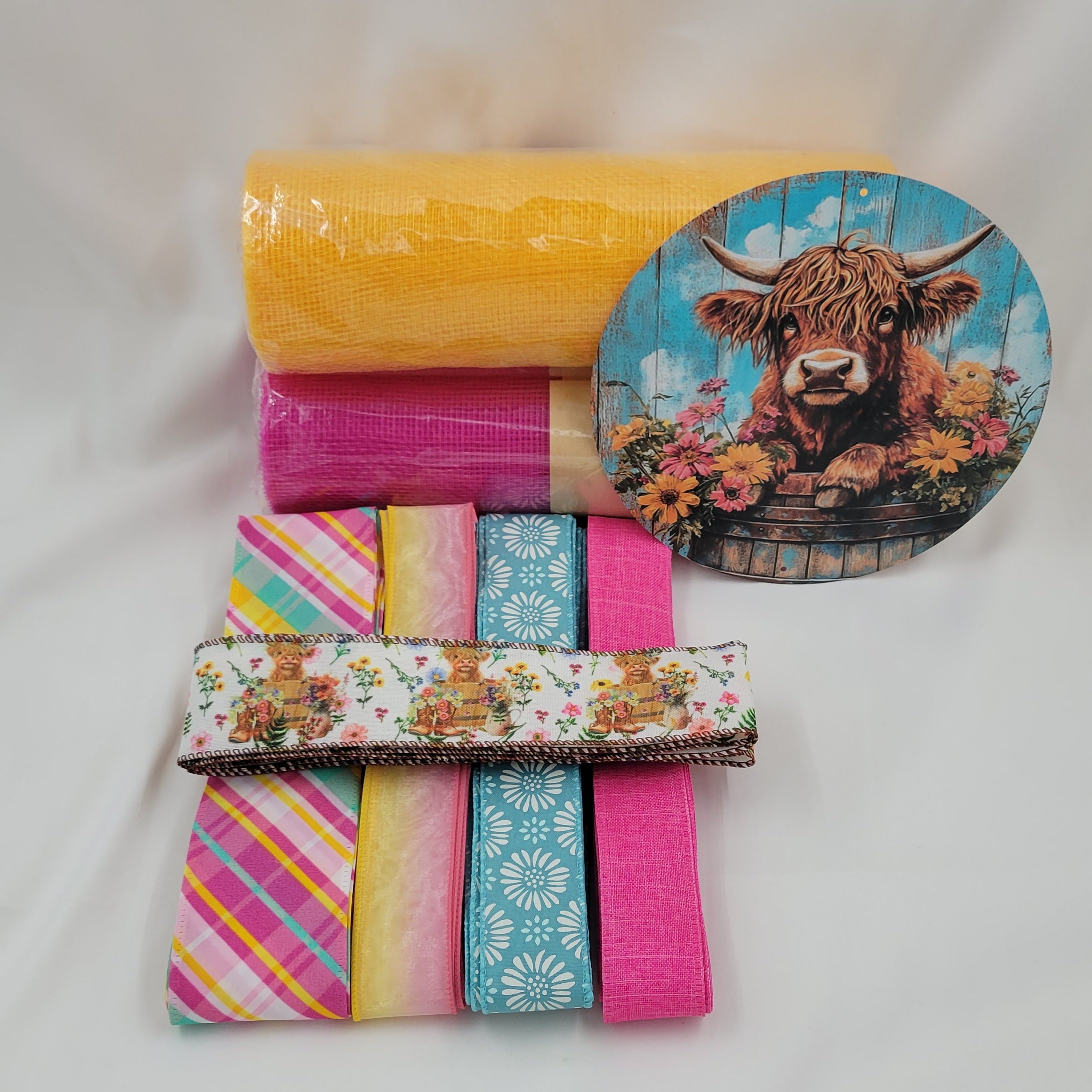 Highland Cow with Wildflowers Home Decor Kit – Standard DIY Kit with 8" Metal Sign