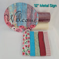"Welcome" Colorful Wood Look Floral Burgundy,Teal, Wreath Kit – Standard Plus DIY Kit with 12" Metal Sign