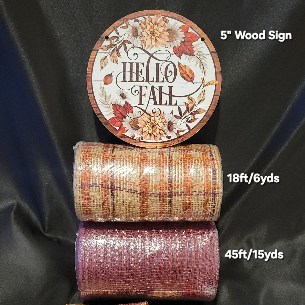 "Hello Fall" Fall Foliage and Wood Look – Pixie DIY Kit with 5" Wood Sign