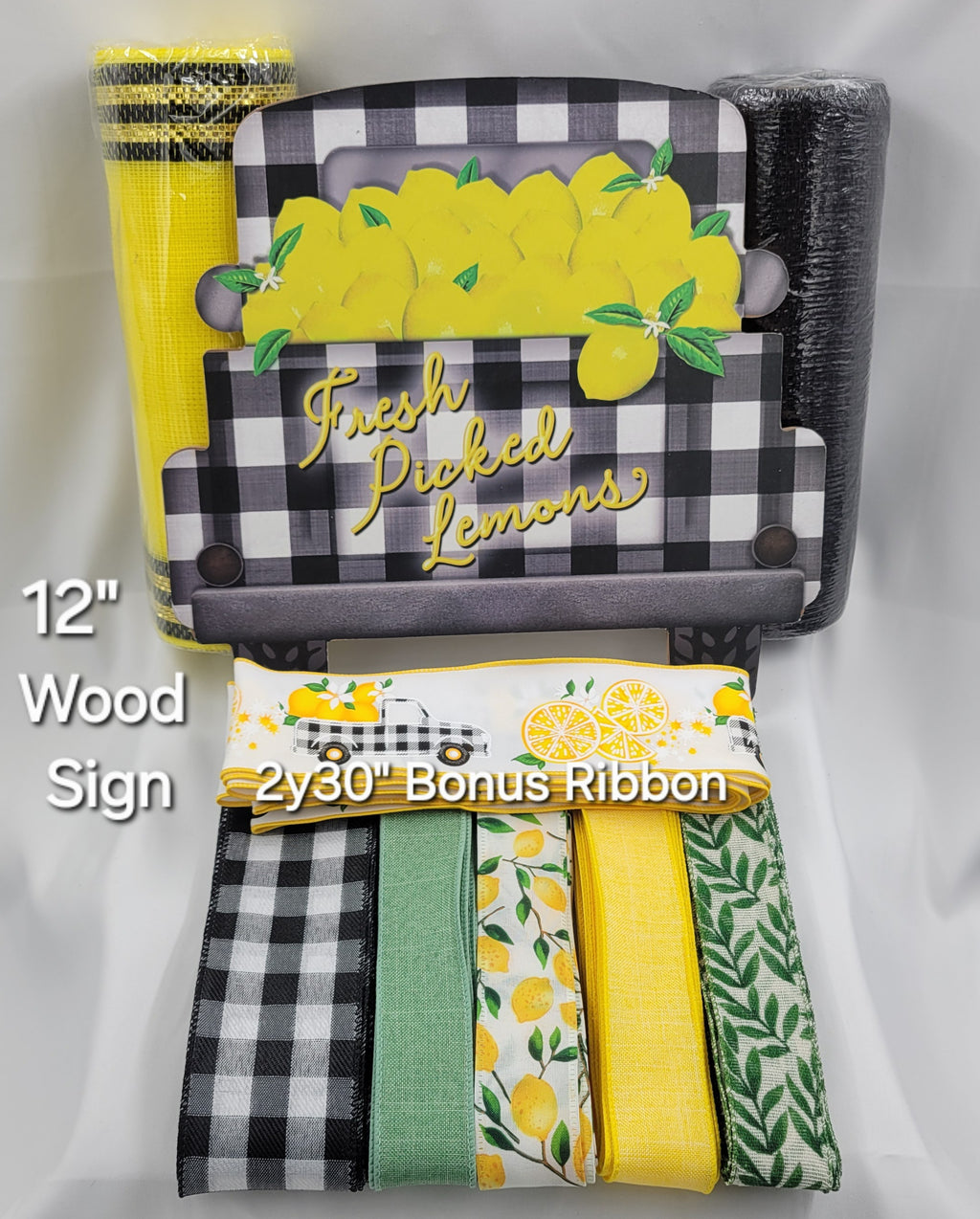 Fresh Picked Lemons and Country Truck Wreath Kit – Standard Plus DIY Kit with 12" Wood Sign