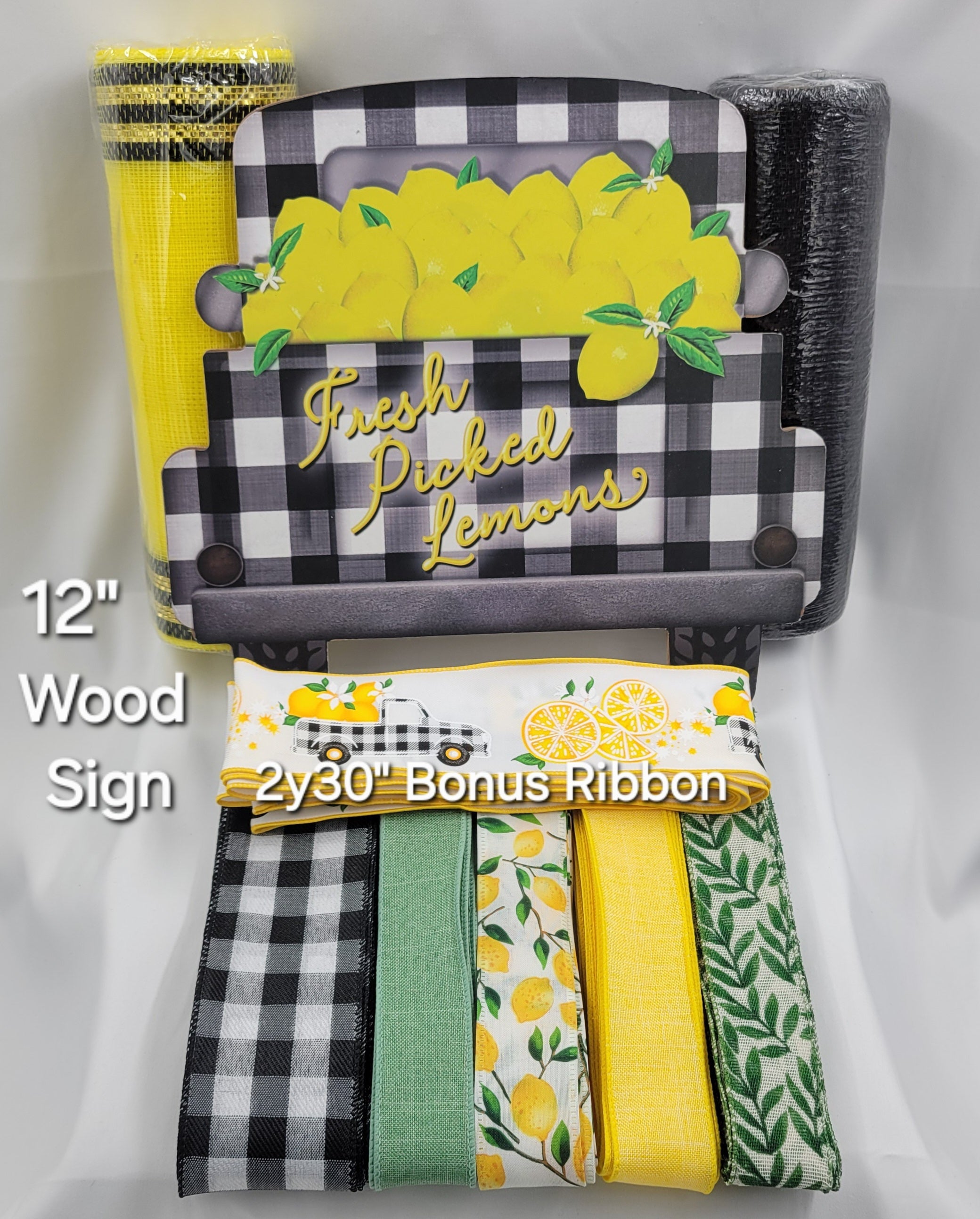 Fresh Picked Lemons and Country Truck Wreath Kit – Standard Plus DIY Kit with 12" Wood Sign