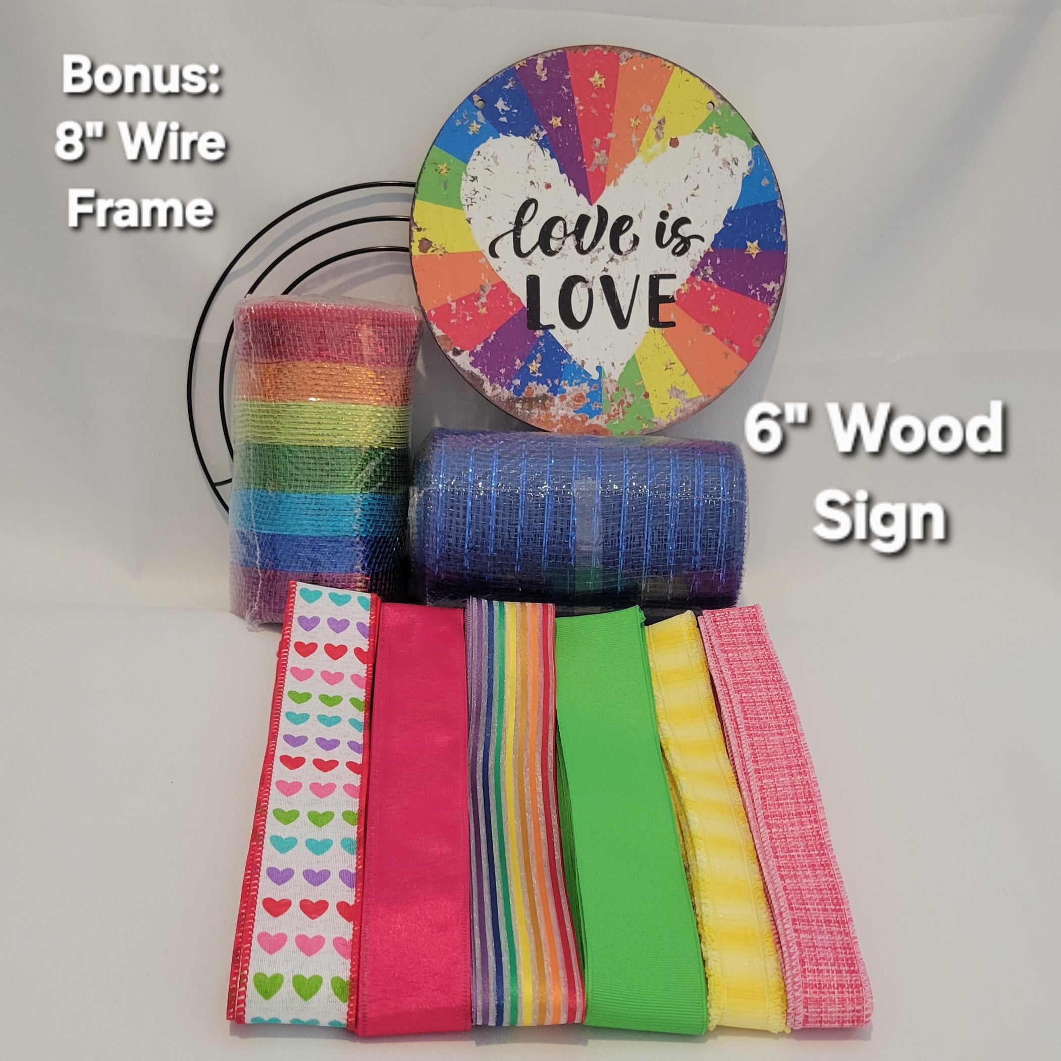 Distressed Look "Love is Love" Pride Rainbow Pixie Wreath Kit – Pixie DIY Kit with 6" Wood Sign