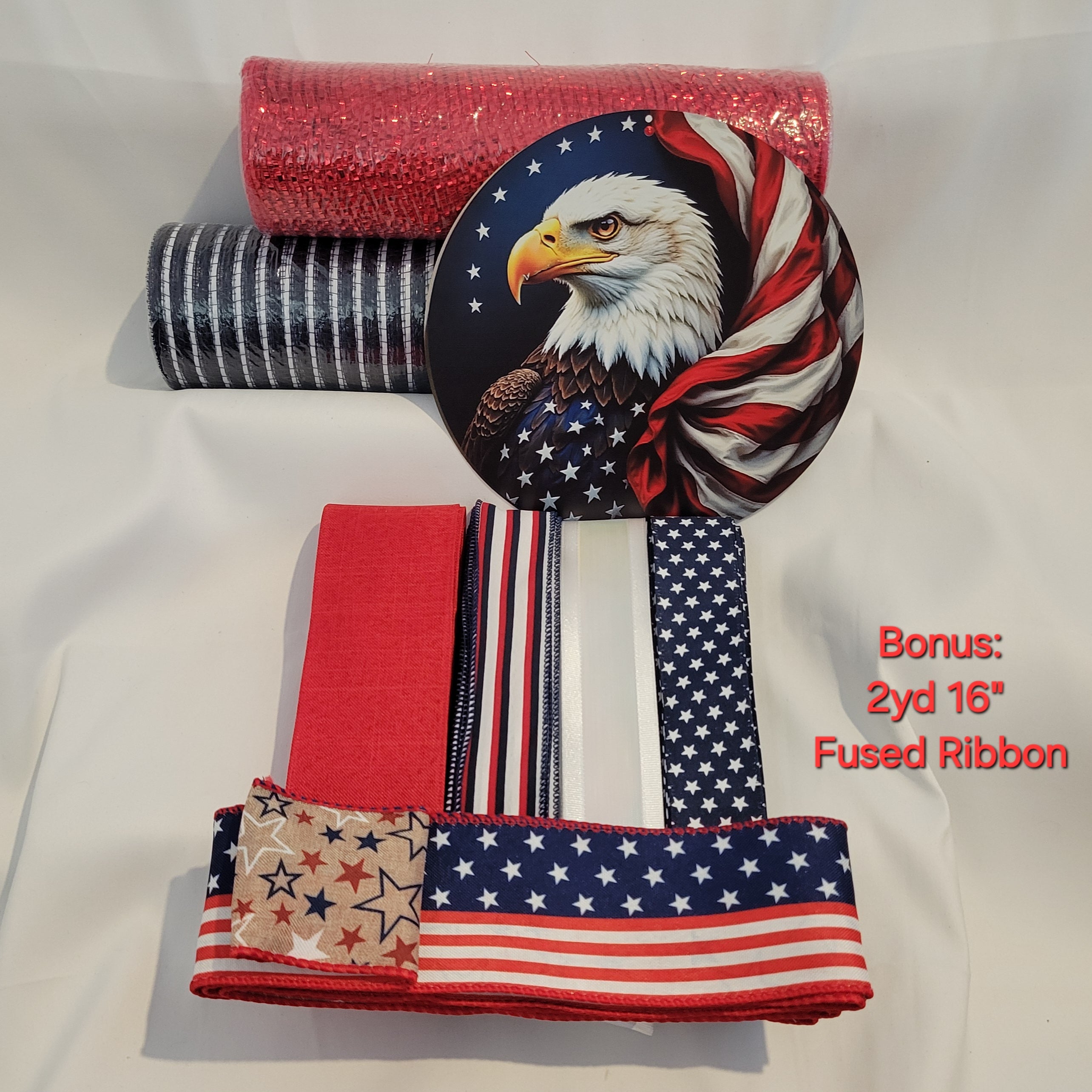 Majestic Bald Eagle Adorned by American Flag – Standard DIY Wreath Kit with 8" Metal Sign