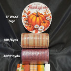 "Happy Thanksgiving" Fall Foliage, Pumpkins and Daisies – Pixie DIY Kit with 6" Wood Sign