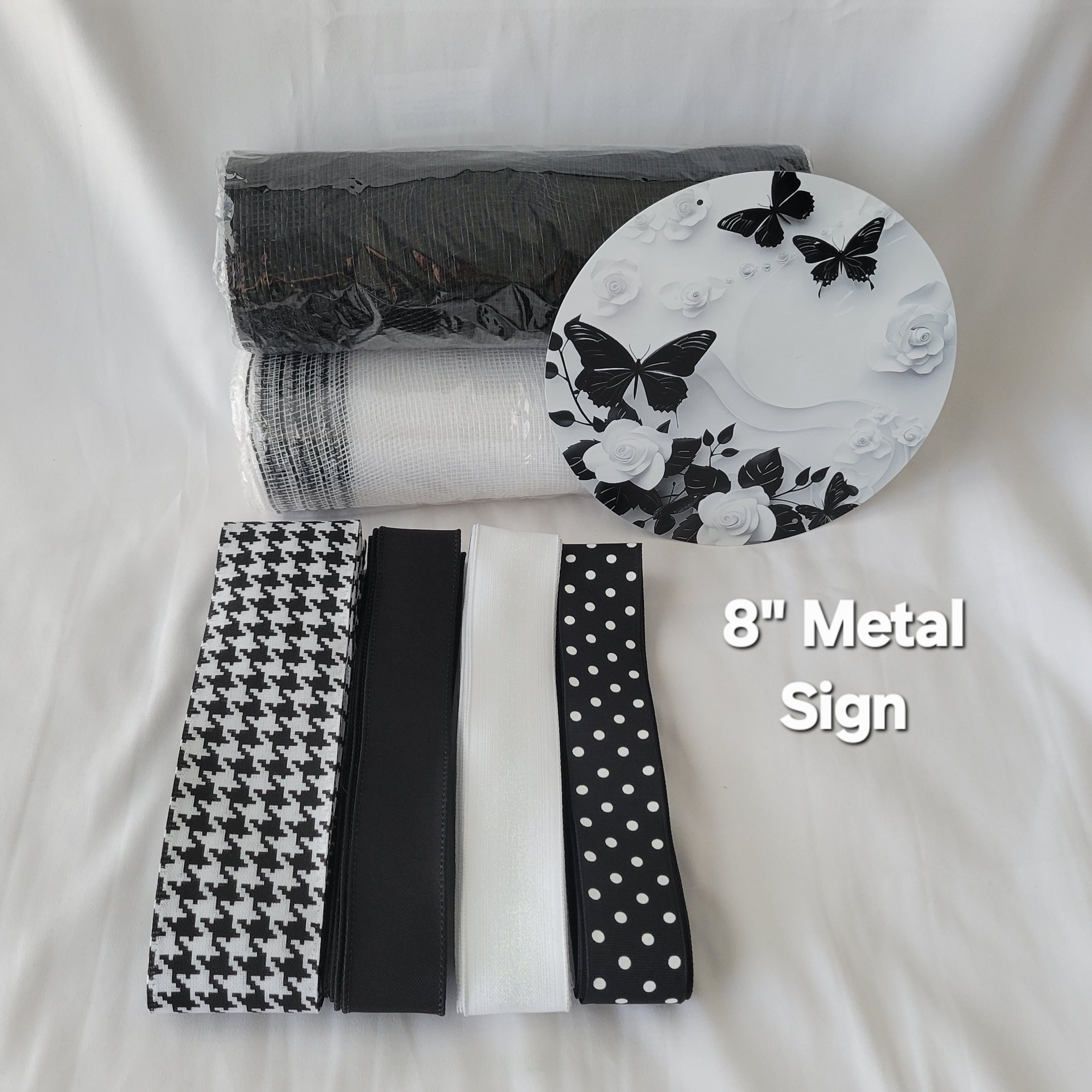 Roses and Butterflies in Black and White Home Decor Kit – Standard DIY Kit with 8" Metal Sign