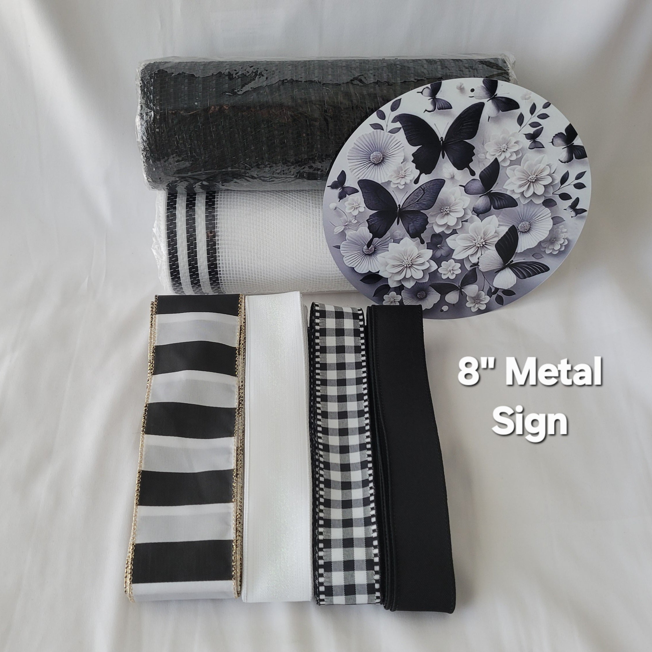Black and White Butterflies and Flowers Home Decor Kit – Standard DIY Kit with 8" Metal Sign