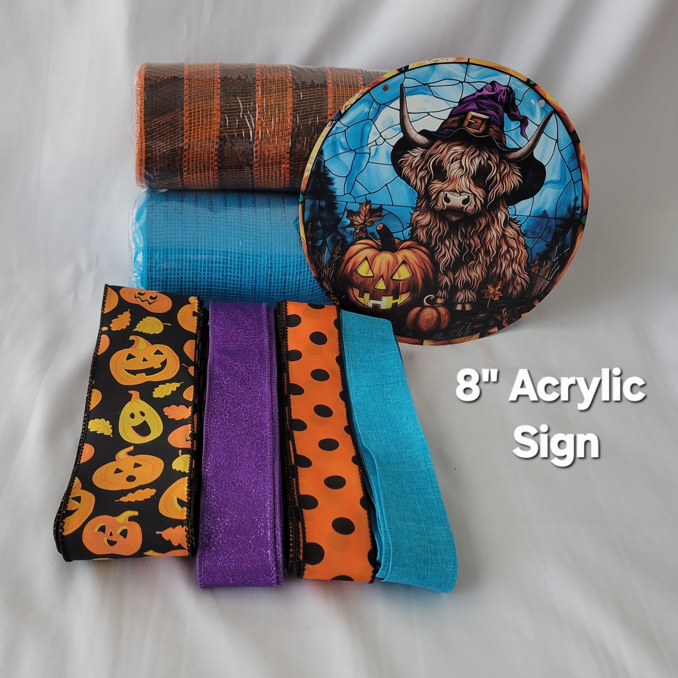 Adorable Highland Cow with Witch Hat Halloween Themed – Standard DIY Home Decor Kit with 8" Sign
